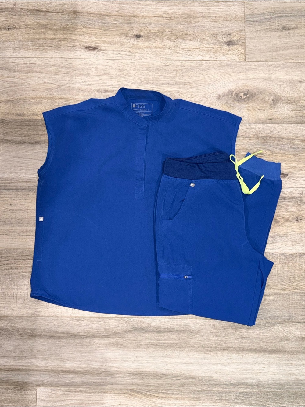 Figs Kids Blue Scrub Top and Pants Set with Neon Drawcord